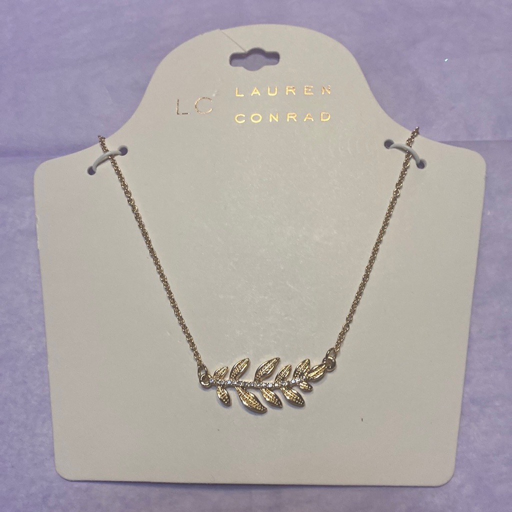 Nwt Lauren Conrad Leaf Necklace. Goldstone. Clear Crystals. 14”-16”